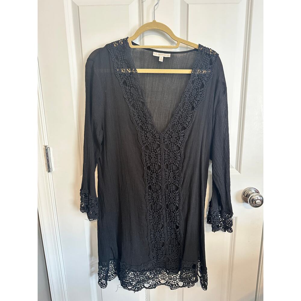 La Blanca Black Gauze Coverup Dress XL